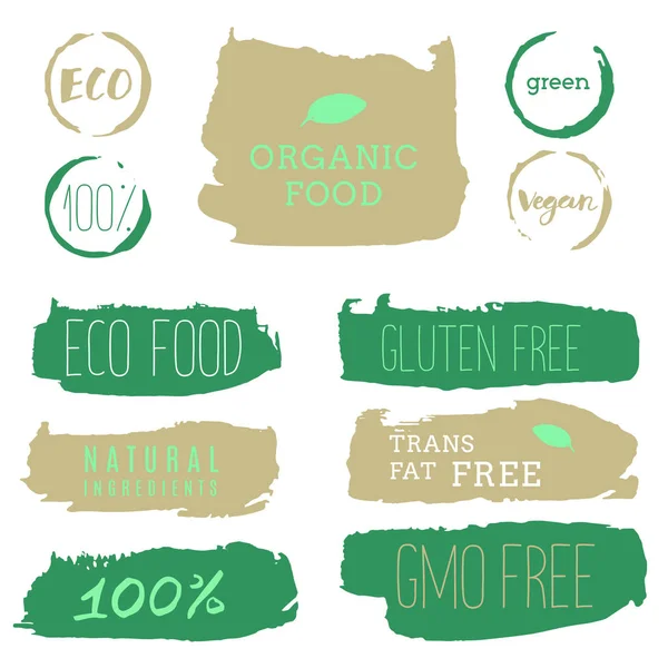 Healthy food icons, labels. Organic tags. Natural product elemen — Stock Vector