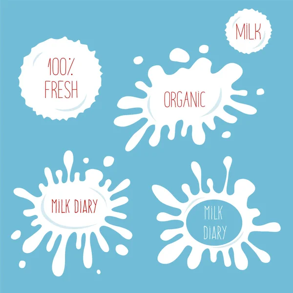 Mjölk, yoghurt eller grädde stänk blot vektor set. Dryck element, spl — Stock vektor