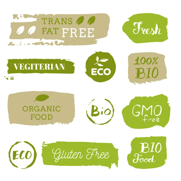 Symbole für gesunde Lebensmittel, Etiketten. organische Tags. Naturprodukt Eemen — Stockvektor