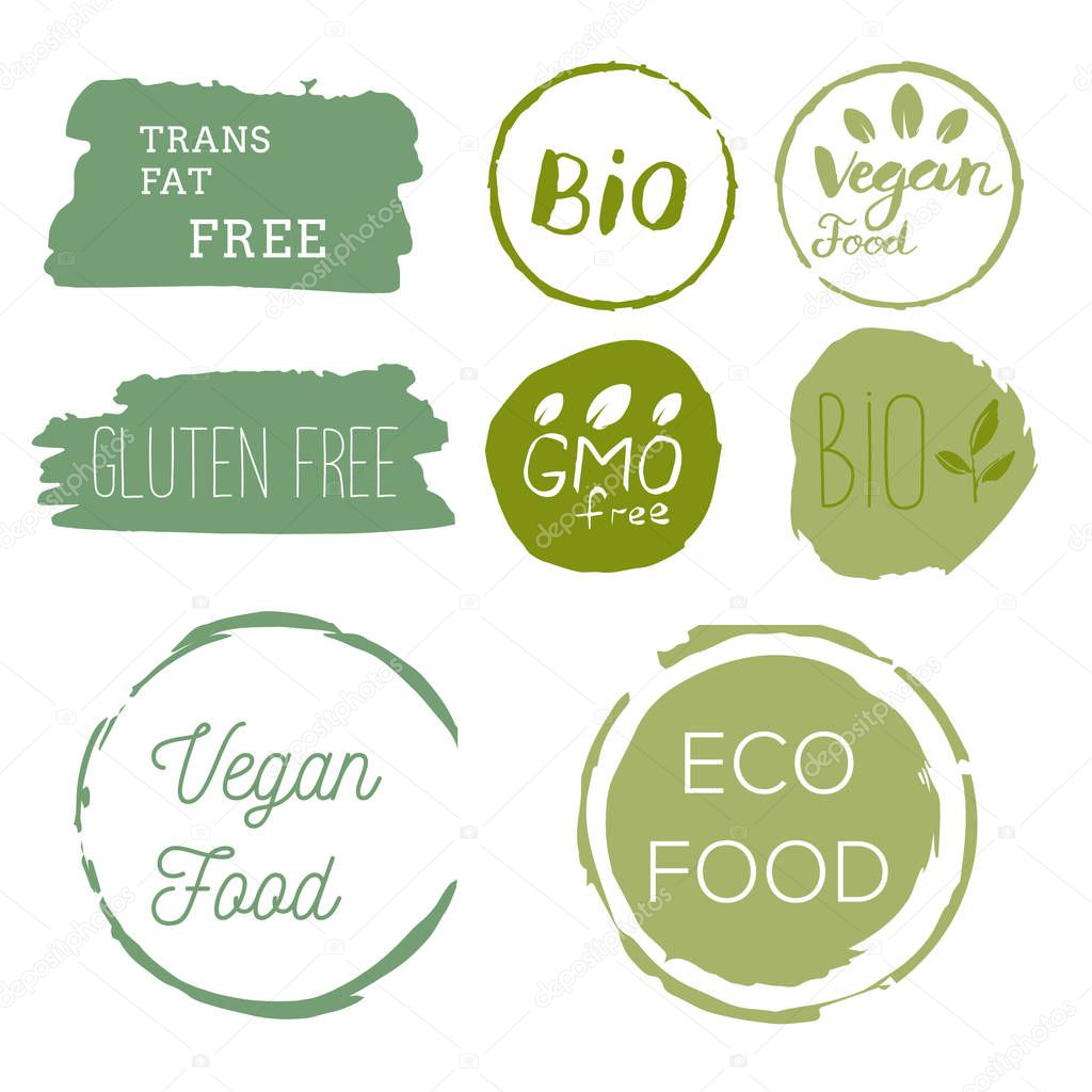 Healthy food icons, labels. Organic tags. Natural product elemen