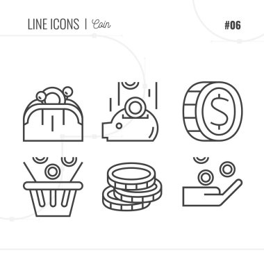 Para, sikke, yalıtılmış nesne satırı simgesi. Satır Icons set. 