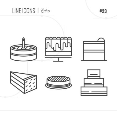 Pasta, tatlı, pasta, yalıtılmış nesne satırı simgesi. Satır Icons set. 