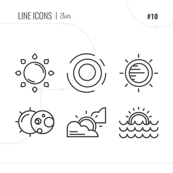 Línea Icono del Sol, Salida del Sol, Puesta del Sol Objeto Aislado. Iconos de línea se — Vector de stock