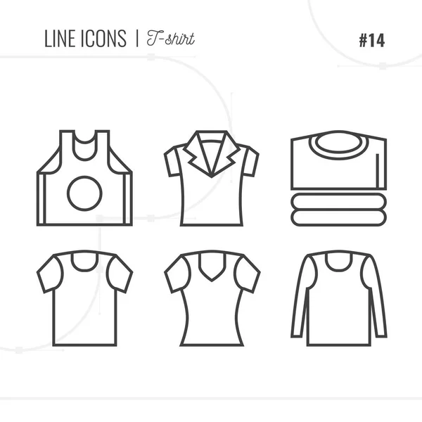 Lijn icoon van T-shirt, kleren, geïsoleerde Object. Lijn icons set. — Stockvector