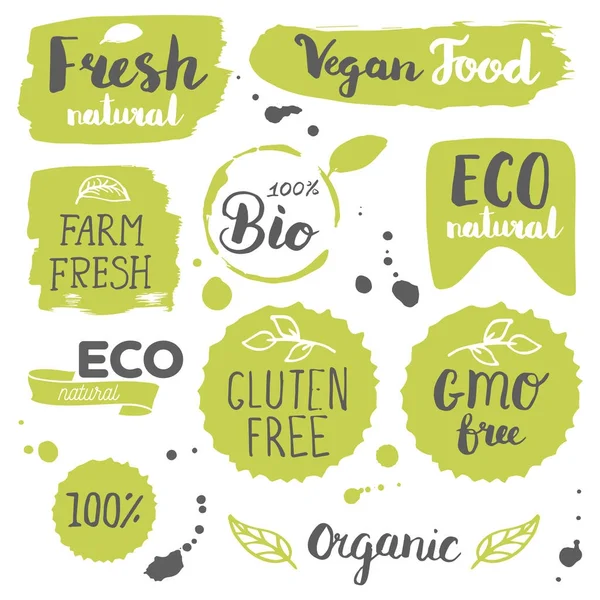 Healthy food icons, labels. Organic tags. Natural product elemen — Stock Vector