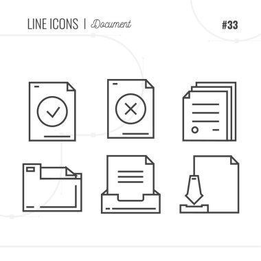 Belgeleri söylüyor set ince çizgi renk simgeler kümesi, vektör illustrati