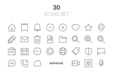 Temel arayüzü basit bir Set renkli vektör hat simgeleri ile ilgili. C