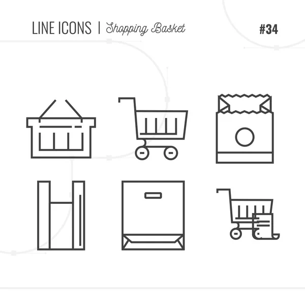 Iconos de línea Conjunto de e-commerce Carritos de compras y cestas objetos . — Archivo Imágenes Vectoriales