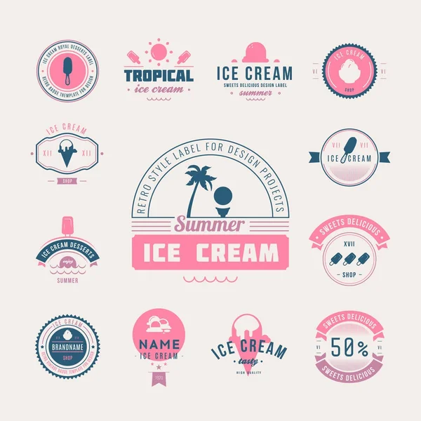 Conjunto de etiquetas de heladería, logotipos y elementos de diseño. Vin. — Vector de stock