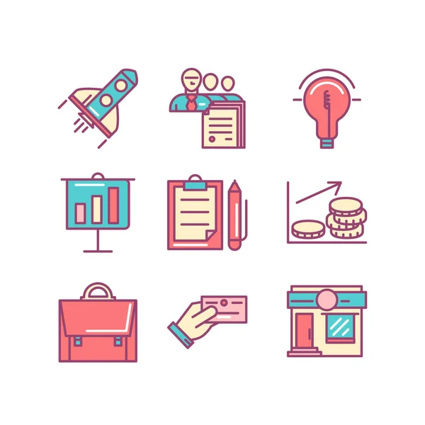 Start-up, business, sucsess, marketing thin line color icons set — Stockvektor