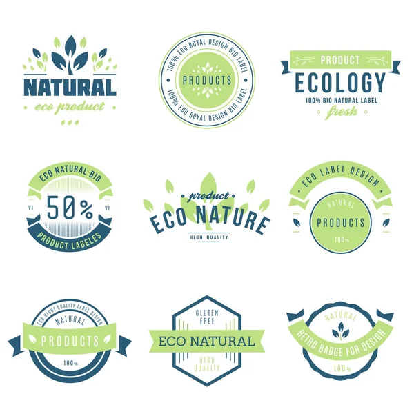 Iconos ecológicos, etiquetas establecidas. Etiquetas orgánicas. Elementos naturales del producto. V. — Vector de stock