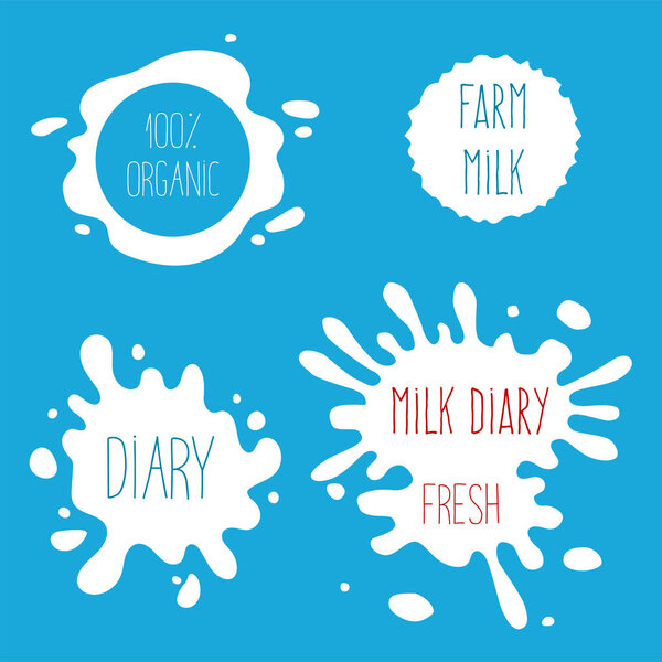 Milk, yogurt or cream splash blot vector set. Drink element, spl