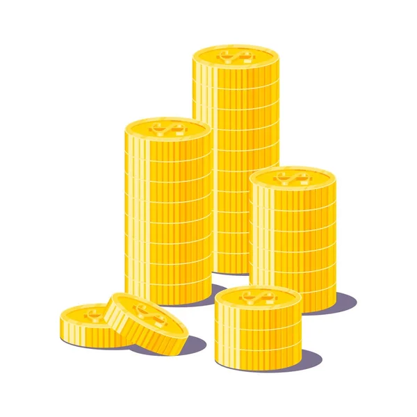 Stack gold dollars isolated cartoon. Bunches of gold dollars and — Stock Vector