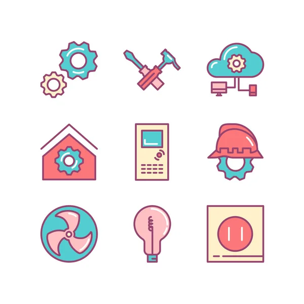 Iconos de la casa de ingeniería. Iconos de ingeniería y construcción. des — Vector de stock