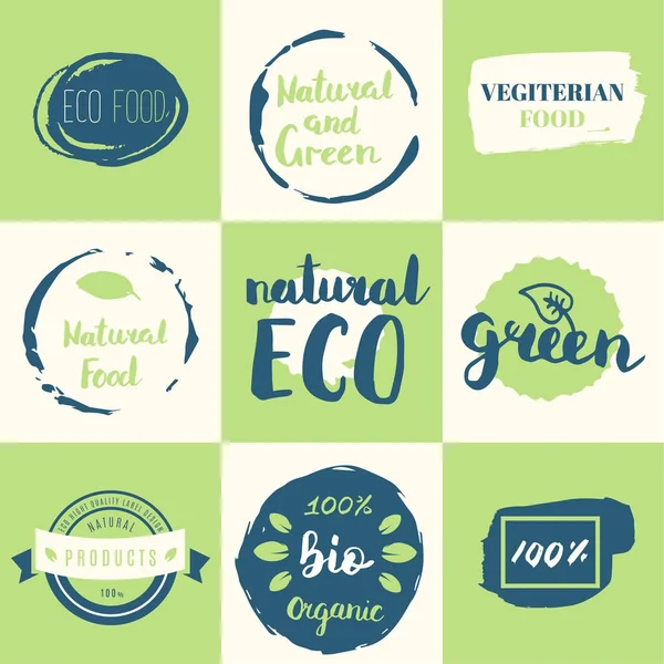 Gezonde voeding pictogrammen, labels. Biologische labels. Natuurproduct elemen — Stockvector