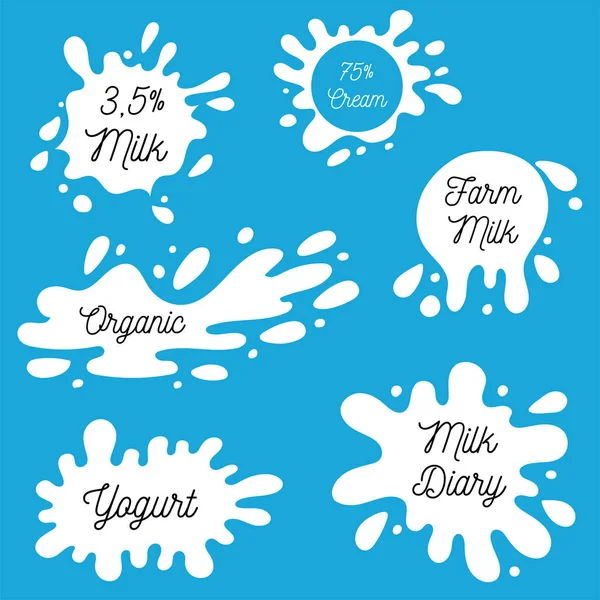 Süt, yoğurt veya krem sıçrama vektör set leke. İçki öğesi, spl