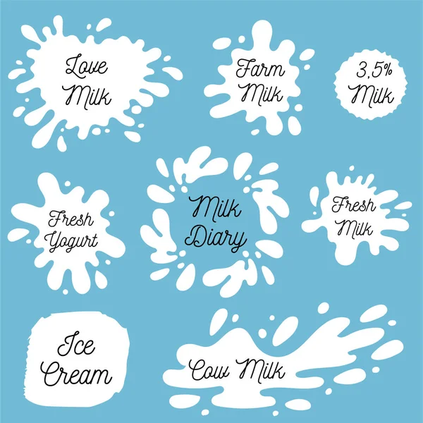 Conjunto de vectores de manchas de leche, yogur o crema. Elemento de bebida, spl — Archivo Imágenes Vectoriales