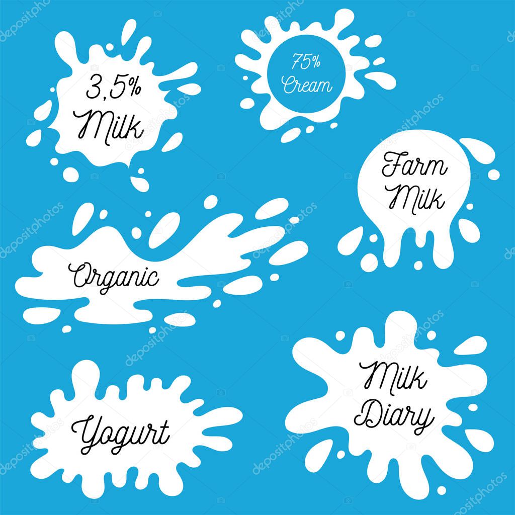 Milk, yogurt or cream splash blot vector set. Drink element, spl