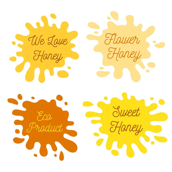 Conjunto de etiquetas de salpicaduras de miel. Colección de salpicaduras y gotas. Vecto. — Archivo Imágenes Vectoriales