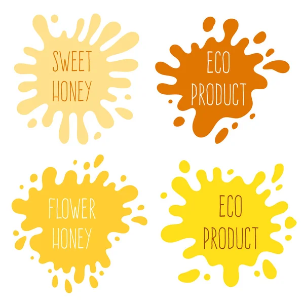 Honey splash set of labels. Splashes and drops collection. Vecto — Stock Vector