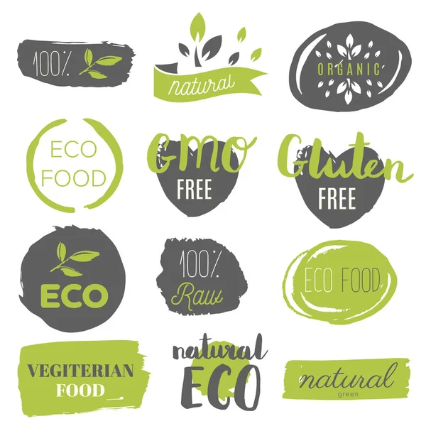Egészséges Étel Ikonok Címkék Organikus Címkék Természetes Termék Elemek Vegetáriánus Stock Vektor