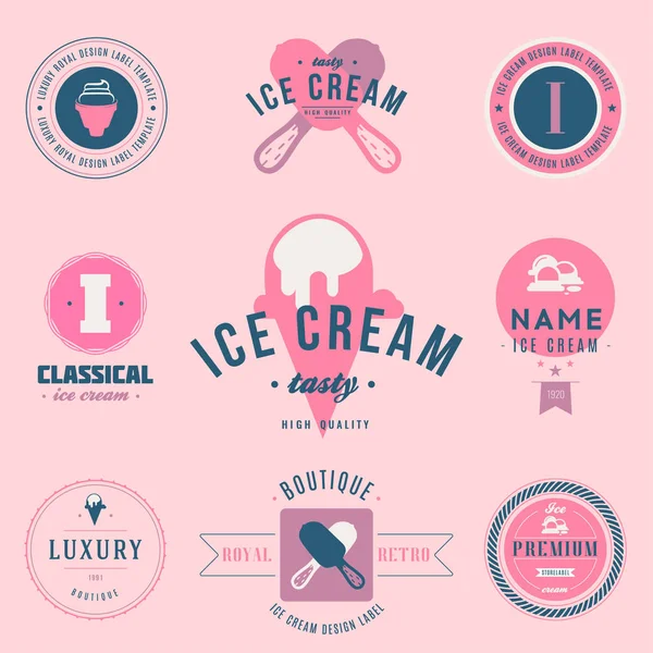 Conjunto de rótulos de sorveteria, logotipos e elementos de design. Vin... — Vetor de Stock