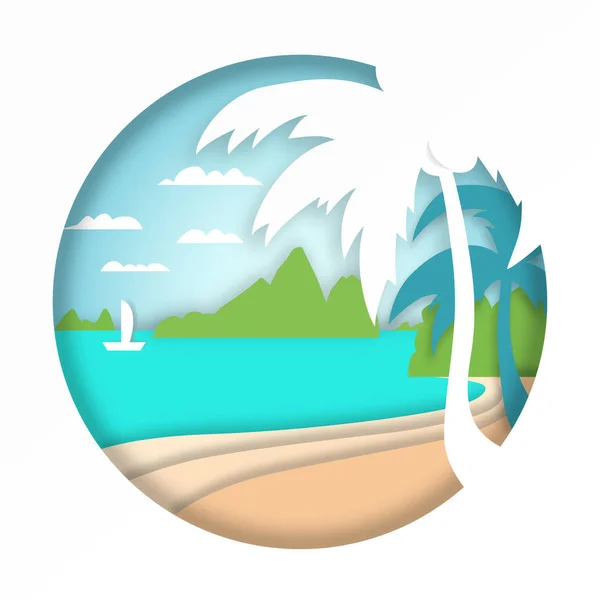 Paisaje moderno viaje de verano a la costa tropical. Vector enfermo — Vector de stock