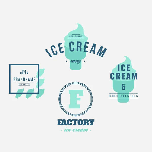 Conjunto de etiquetas de heladería, logotipos y elementos de diseño. Vin. — Archivo Imágenes Vectoriales