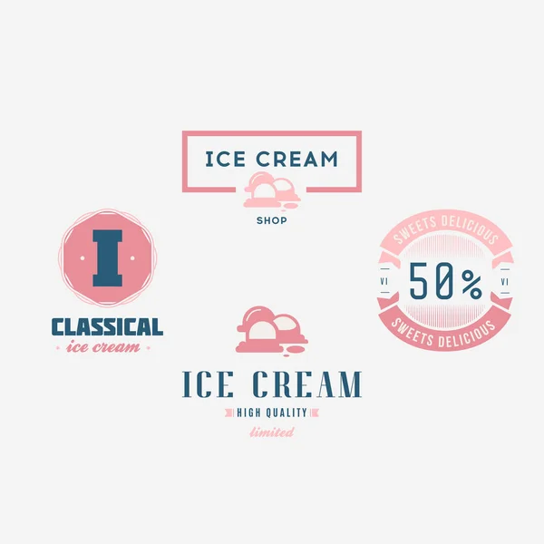 Conjunto de rótulos de sorveteria, logotipos e elementos de design. Vin... —  Vetores de Stock