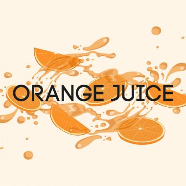 Portakal suyu vektör çizim. Taze içki başlık sayfası veya poster tasarımı.