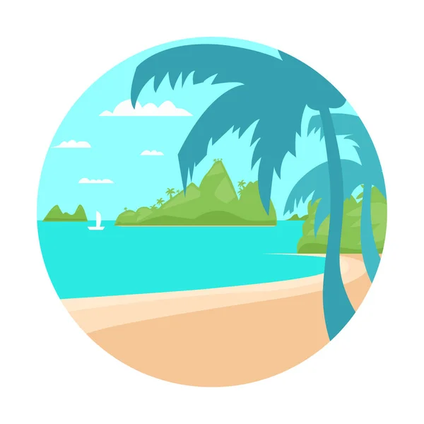 Tropical Beach Île Palmier Océan Vacances d'été Concept Fl — Image vectorielle