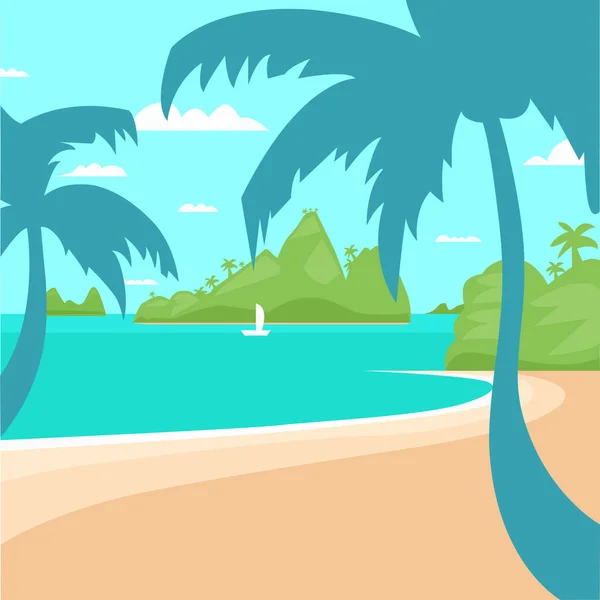 Tropical Beach Island Palm Tree Ocean Concepto de vacaciones de verano Fl — Vector de stock