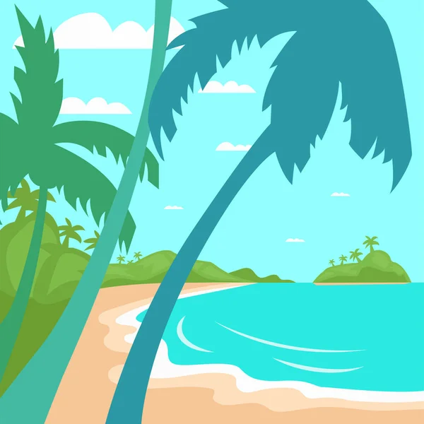 Tropical Playa Isla Palma Árbol Mar Vacaciones Verano Concepto Plano — Vector de stock