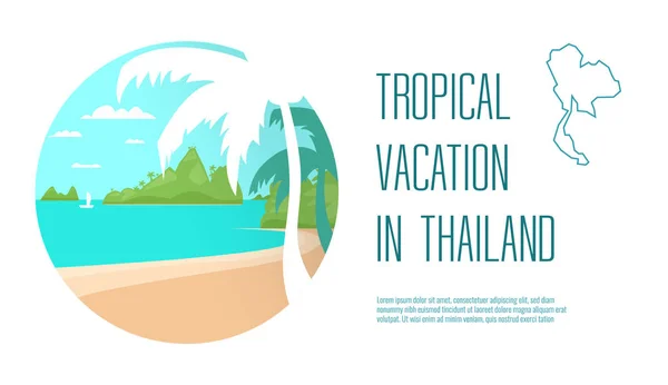 Tropical Beach Island Palm Tree Ocean Summer Vacation Concept Flat — Vector de stoc