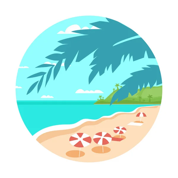 Tropical Playa Isla Palma Árbol Mar Vacaciones Verano Concepto Plano — Vector de stock