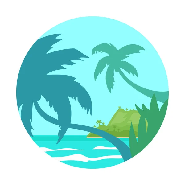 Tropical Playa Isla Palma Árbol Mar Vacaciones Verano Concepto Plano — Vector de stock