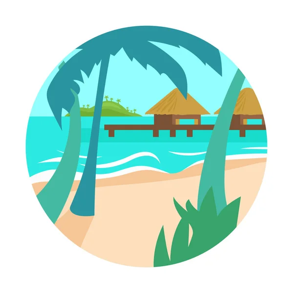 Tropical Beach Island Palm Tree Ocean Summer Vacation Concept Flat — Stock Vector