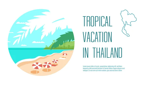 Bandiera Con Tropical Beach Island Palm Tree Oceano Vacanze Estive — Vettoriale Stock