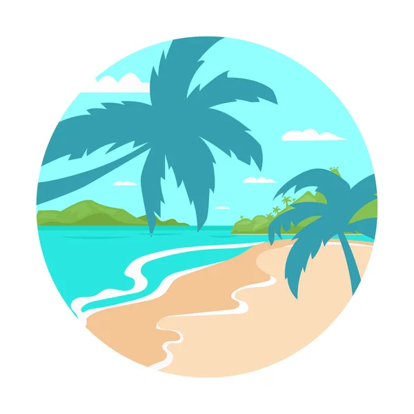 Tropical Playa Isla Palma Árbol Mar Vacaciones Verano Concepto Plano — Vector de stock