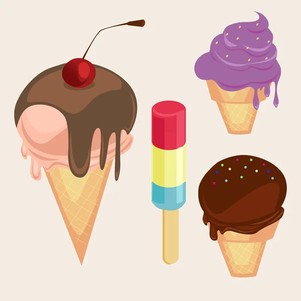 冰淇淋插图集 冰淇淋矢量插画冷甜点集 — 图库矢量图片