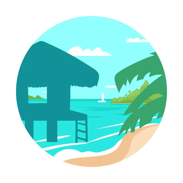 Tropical Beach Palm Tree Ocean Sommarlovet Koncept Platta Vektorillustration — Stock vektor
