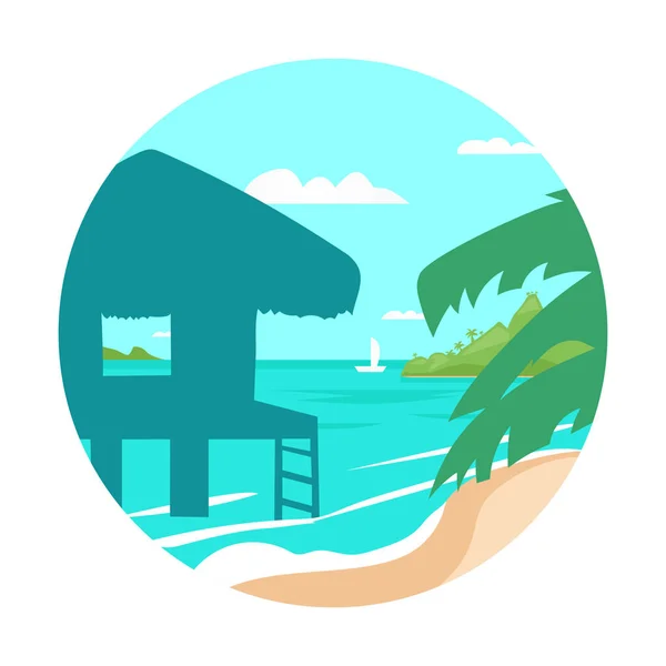 Tropical Playa Isla Palma Árbol Mar Vacaciones Verano Concepto Plano — Vector de stock