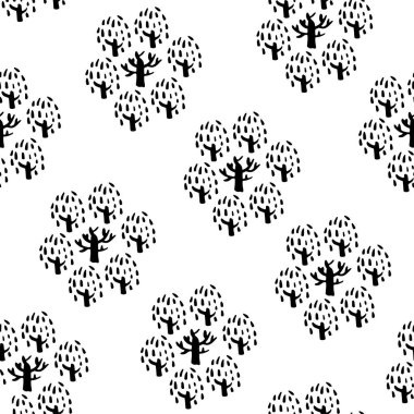 Sorunsuz ağaç desen. Tasarım ve Dekorasyon Tekstil, kapakları, paket, ambalaj kağıdı için çizilmiş arka plan ver. Vektör çizim