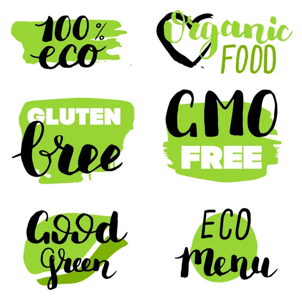 Healthy Food Icons Labels Organic Tags Natural Product Elements Logo — Stock Vector