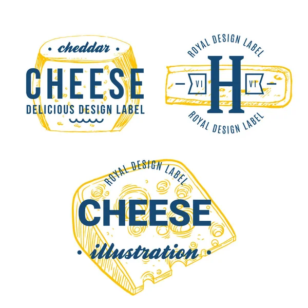 Queso Vector Dibujado Mano Productos Lácteos Logotipo Ilustración Detallada Estilo — Archivo Imágenes Vectoriales
