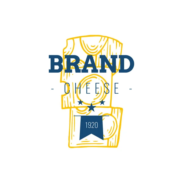 チーズのベクトル手描き乳製品のロゴ レトロなスタイルのイラストの詳細 ラベル デザインのヴィンテージのスケッチ — ストックベクタ