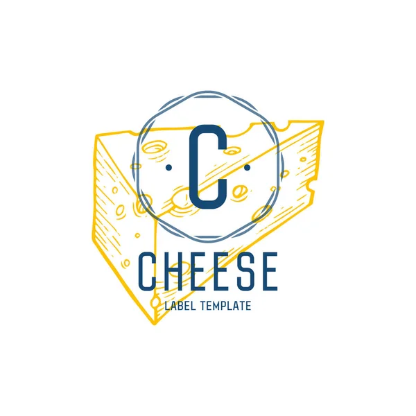 Queso Vector Dibujado Mano Productos Lácteos Logotipo Ilustración Detallada Estilo — Archivo Imágenes Vectoriales