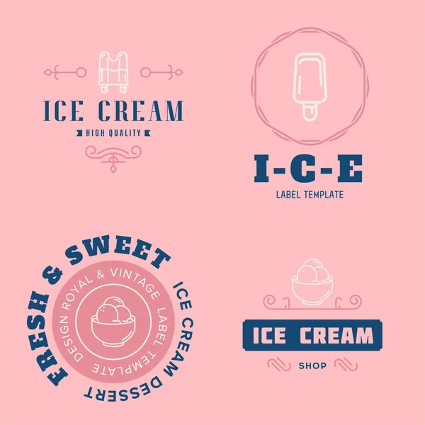 Conjunto Rótulos Sorveteria Logotipos Elementos Design Coleção Vintage Diferentes Elementos —  Vetores de Stock