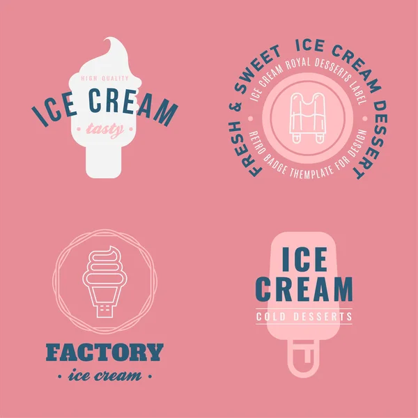Dondurma Dükkanı etiketleri, Logotype ve tasarım öğeleri kümesi. Farklı dondurma öğeleri Vintage koleksiyonu. Soğuk tatlılar ve dondurma nesneleri. Tasarım için vektör öğeleri. Dondurma siluetleri.