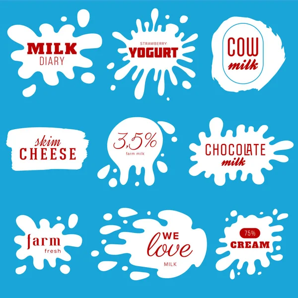 Mjölk Yoghurt Eller Grädde Stänk Blot Vektor Set Dricka Element — Stock vektor